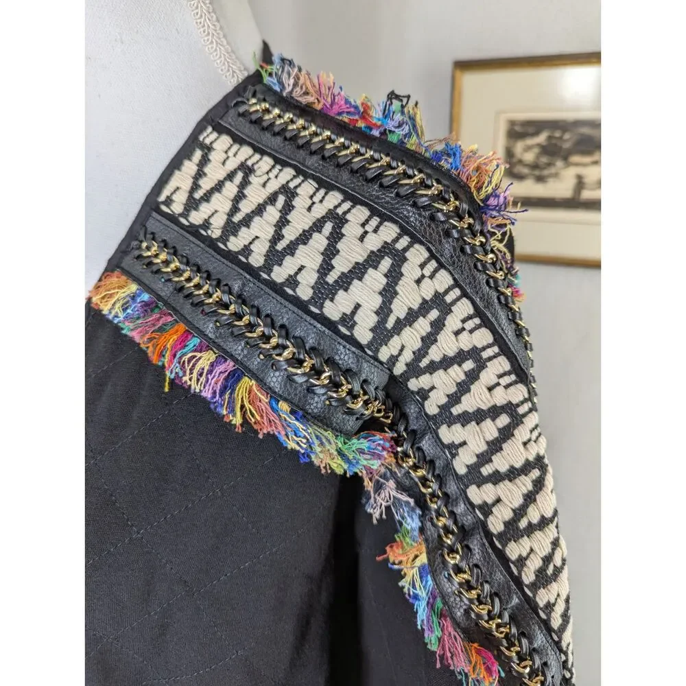 Judith March Embroidered Black Colorful Art to Wear Dolman Slv Cardigan Sz Small - Picture 5 of 10